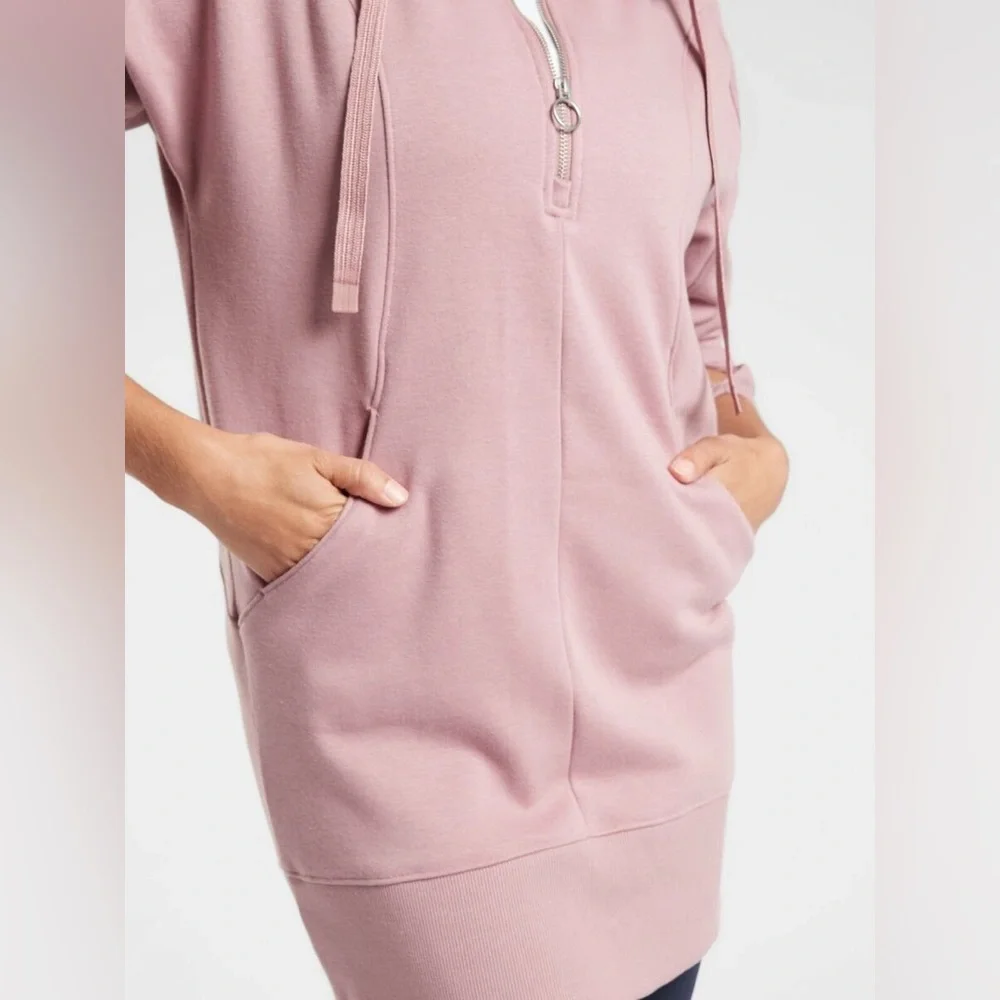 Athleta Cozy Karma 1/4 Zip Dress, Dogwood Mauve